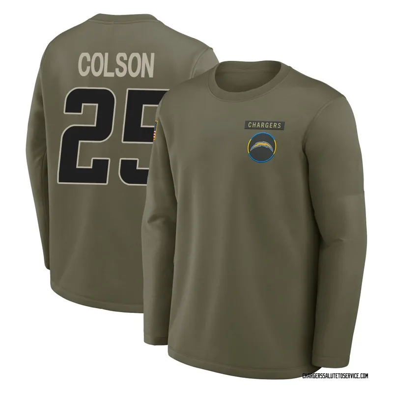 Youth Junior Colson Los Angeles Chargers Olive 2025 Salute to Service Sideline Coaches Long Sleeve T-Shirt