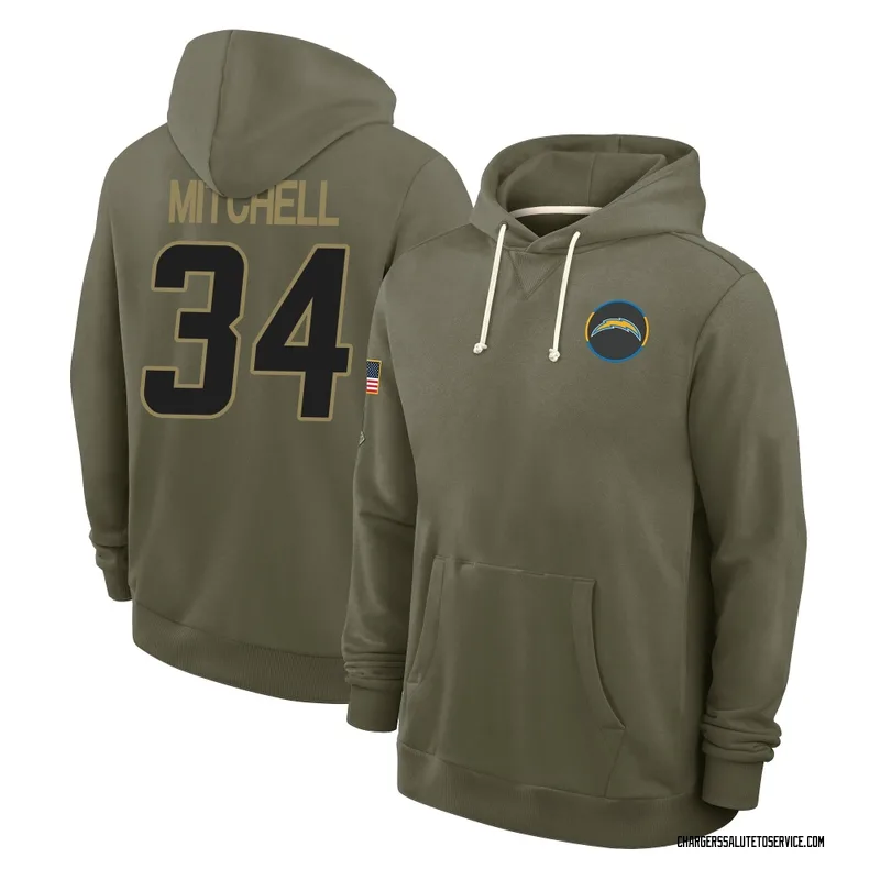 Youth Keaton Mitchell Los Angeles Chargers Olive 2025 Salute to Service Hoodie