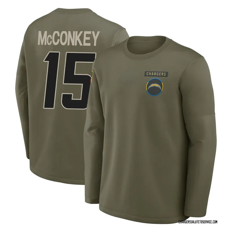 Youth Ladd McConkey Los Angeles Chargers Olive 2025 Salute to Service Sideline Coaches Long Sleeve T-Shirt
