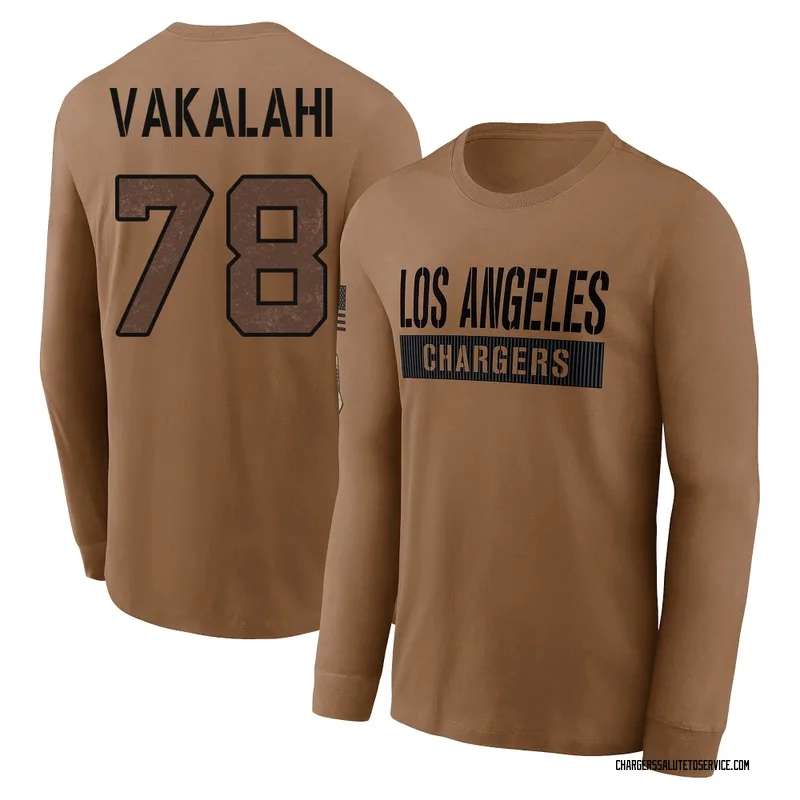 Youth Laekin Vakalahi Los Angeles Chargers Brown 2023 Salute To Service Long Sleeve T-Shirt