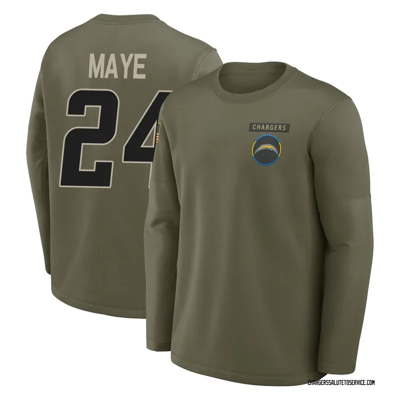 Youth Marcus Maye Los Angeles Chargers Olive 2025 Salute to Service Sideline Coaches Long Sleeve T-Shirt