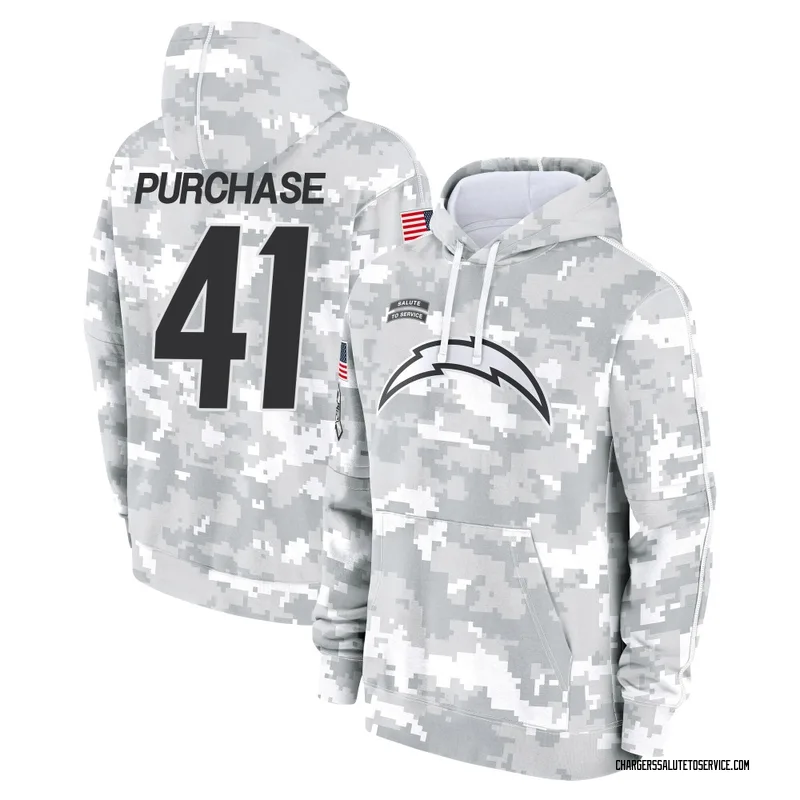 Youth Myles Purchase Los Angeles Chargers Camo Arctic 2024 Salute to Service Club Fleece Pullover Hoodie