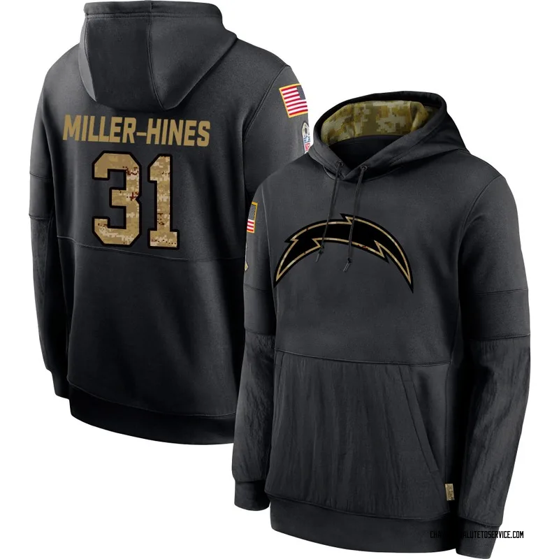 Youth Nyheim Miller-Hines Los Angeles Chargers Black 2020 Salute to Service Sideline Performance Pullover Hoodie