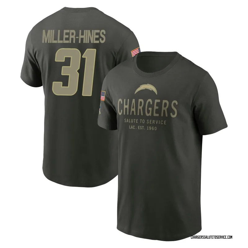 Youth Nyheim Miller-Hines Los Angeles Chargers Green Forest/ 2025 Salute to Service Sideline Primary Edge T-Shirt