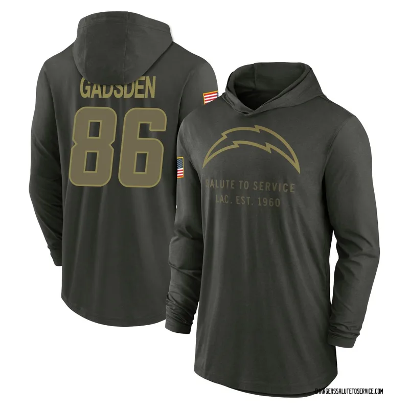 Youth Oronde Gadsden Los Angeles Chargers Green Forest/ 2025 Salute to Service Sideline Lightweight Hooded Pullover Long Sleeve 