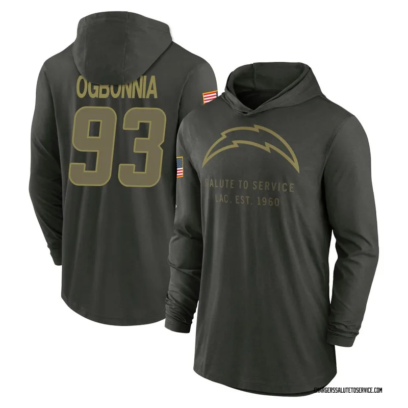Youth Otito Ogbonnia Los Angeles Chargers Green Forest/ 2025 Salute to Service Sideline Lightweight Hooded Pullover Long Sleeve 