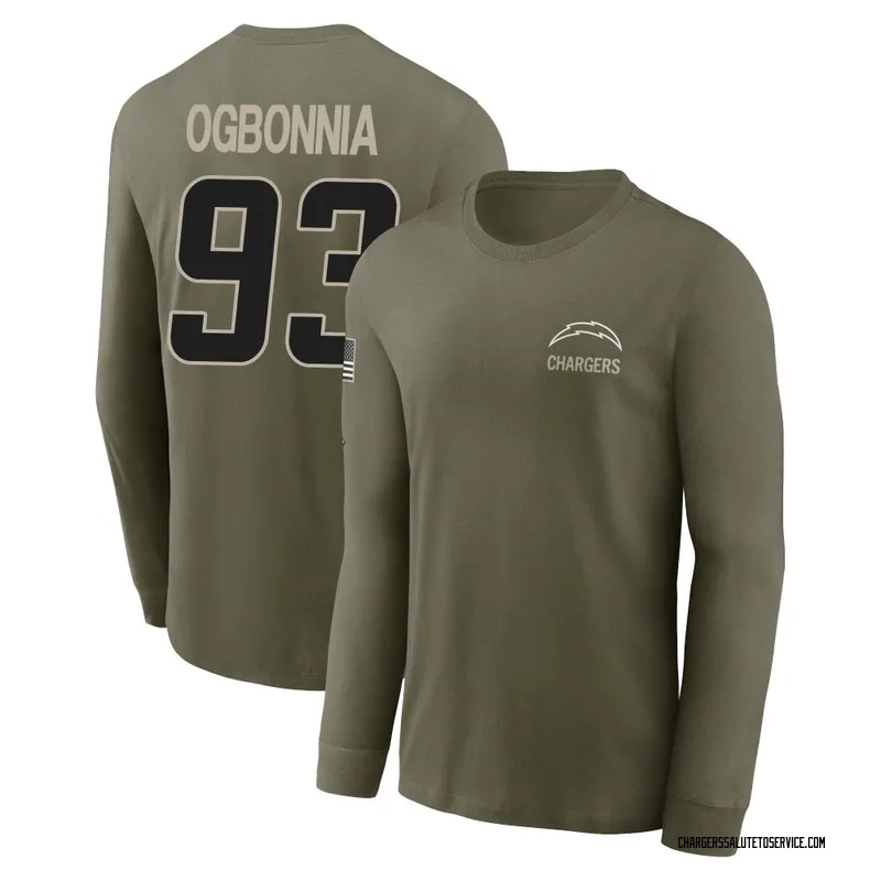Youth Otito Ogbonnia Los Angeles Chargers Olive 2025 Salute to Service Sideline Long Sleeve T-Shirt