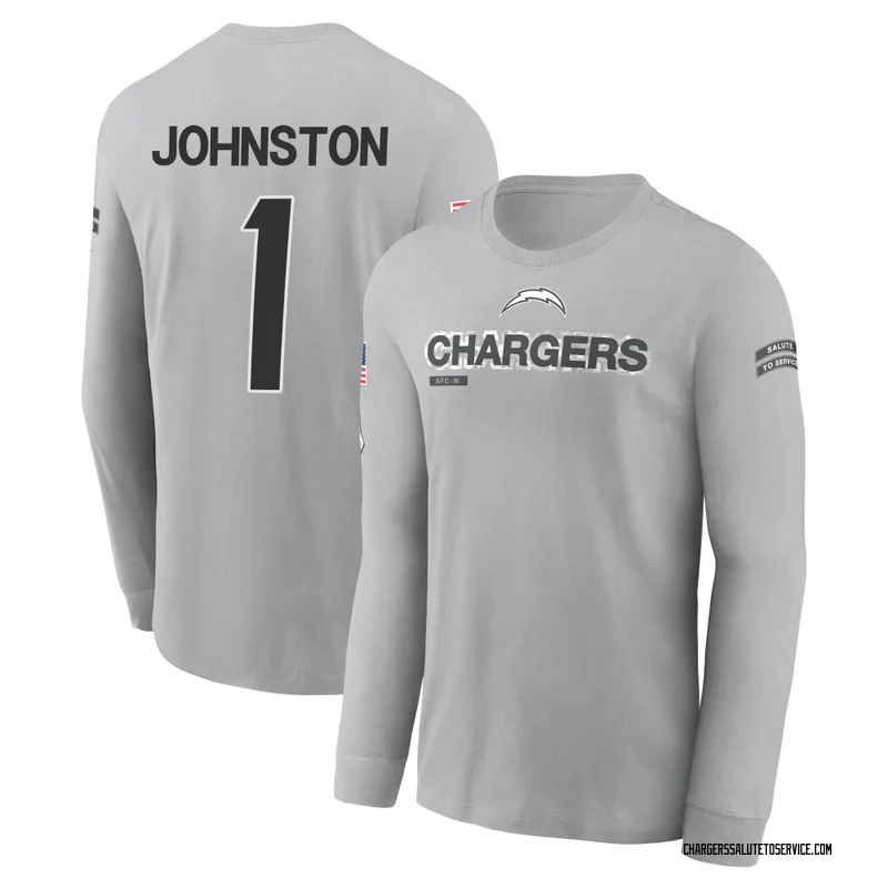 Youth Quentin Johnston Los Angeles Chargers Gray 2024 Salute to Service Long Sleeve T-Shirt