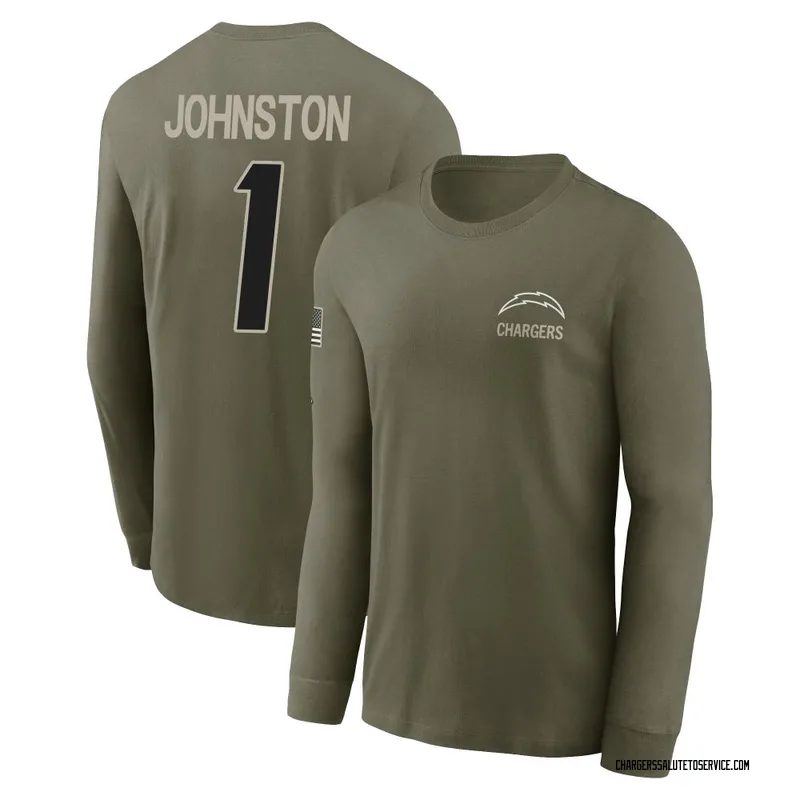 Youth Quentin Johnston Los Angeles Chargers Olive 2025 Salute to Service Sideline Long Sleeve T-Shirt