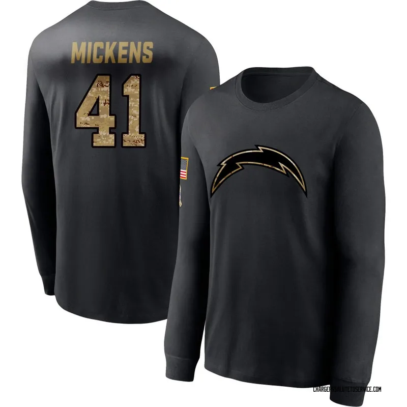 Youth R.J. Mickens Los Angeles Chargers Black 2020 Salute To Service Sideline Performance Long Sleeve T-Shirt