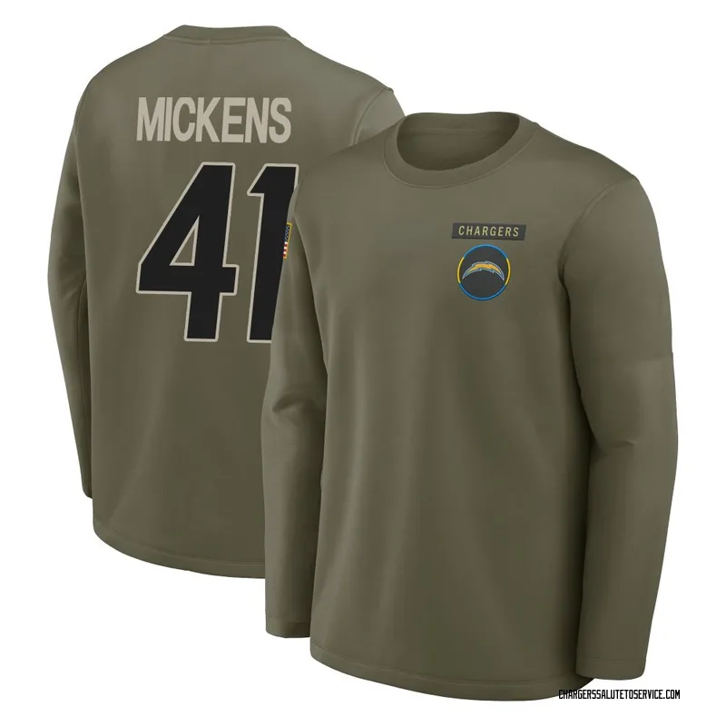 Youth R.J. Mickens Los Angeles Chargers Olive 2025 Salute to Service Sideline Coaches Long Sleeve T-Shirt
