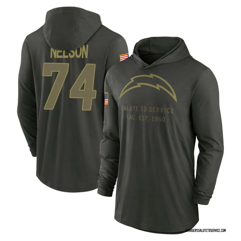 Youth Ryan Nelson Los Angeles Chargers Green Forest/ 2025 Salute to Service Sideline Lightweight Hooded Pullover Long Sleeve T-S