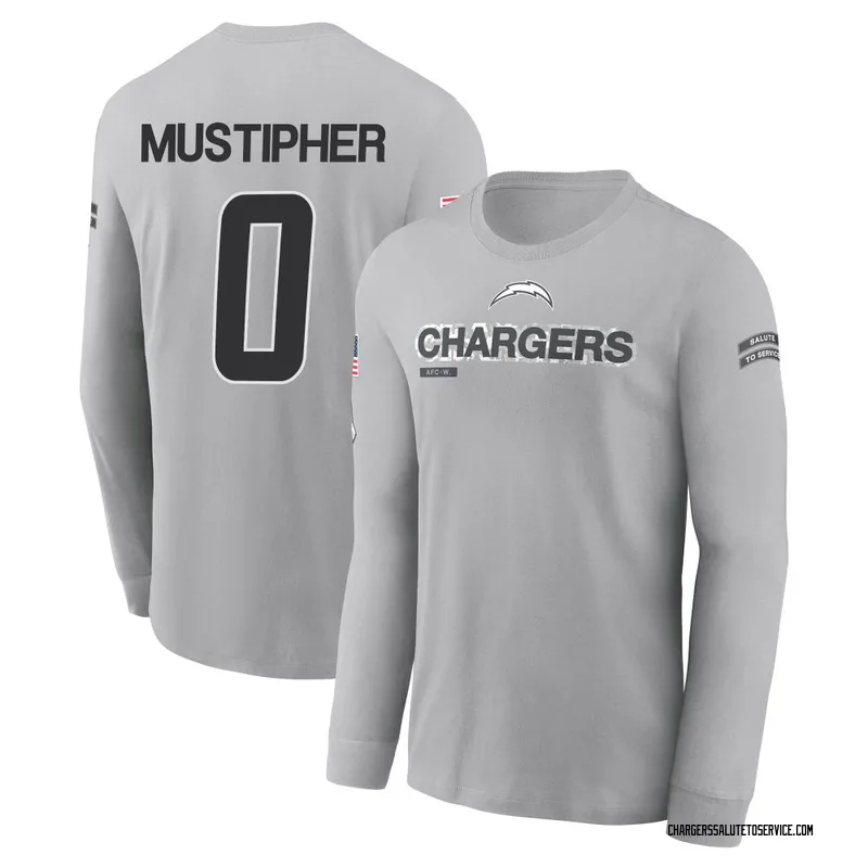 Youth Sam Mustipher Los Angeles Chargers Gray 2024 Salute to Service Long Sleeve T-Shirt