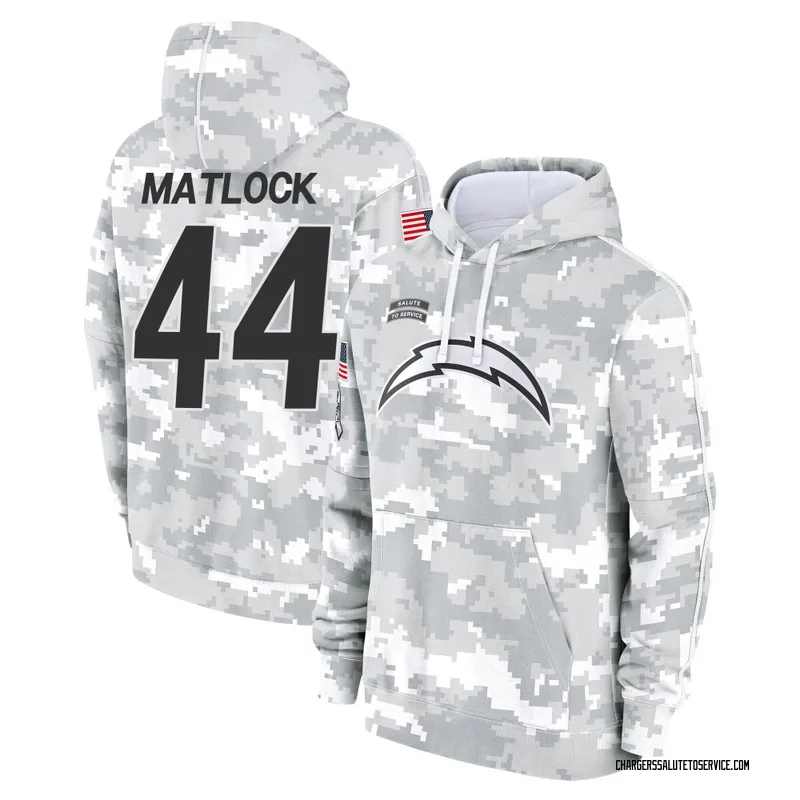 Youth Scott Matlock Los Angeles Chargers Camo Arctic 2024 Salute to Service Club Fleece Pullover Hoodie