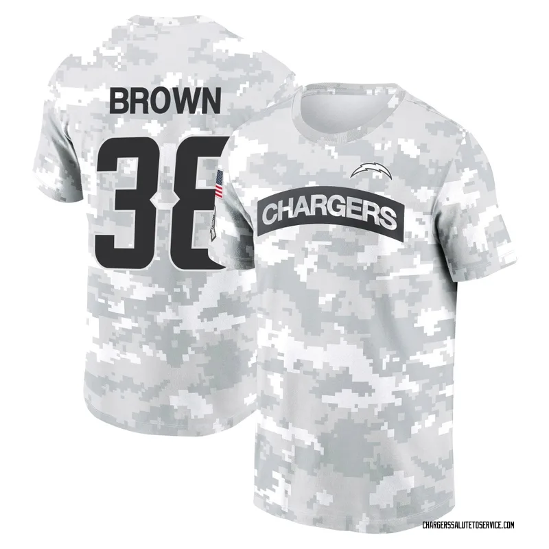 Youth Sincere Brown Los Angeles Chargers Camo Arctic 2024 Salute to Service Performance T-Shirt