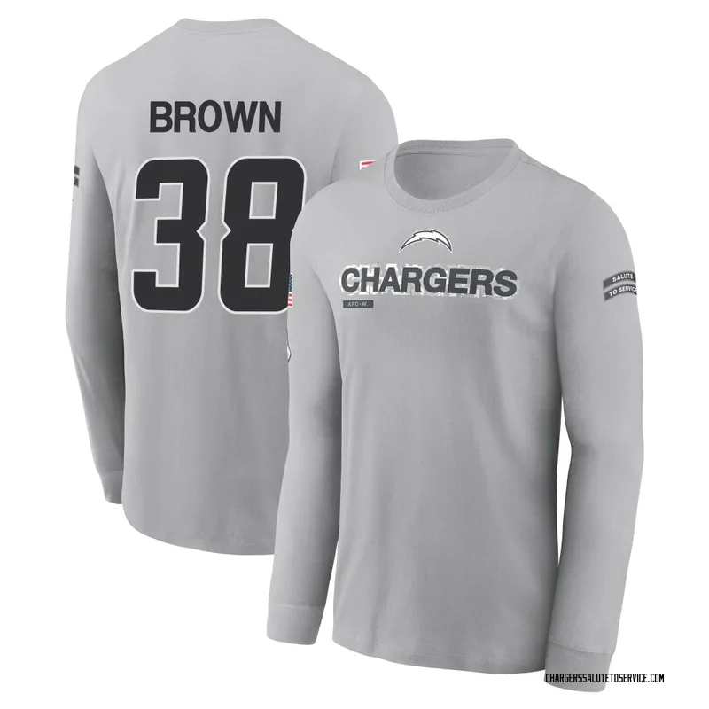 Youth Sincere Brown Los Angeles Chargers Gray 2024 Salute to Service Long Sleeve T-Shirt