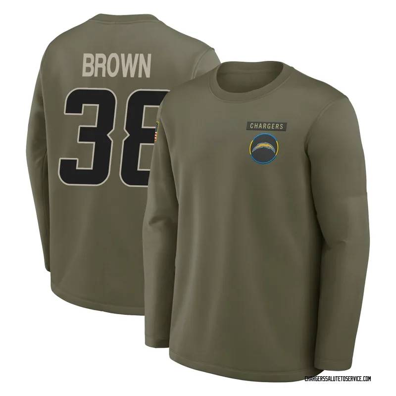 Youth Sincere Brown Los Angeles Chargers Olive 2025 Salute to Service Sideline Coaches Long Sleeve T-Shirt