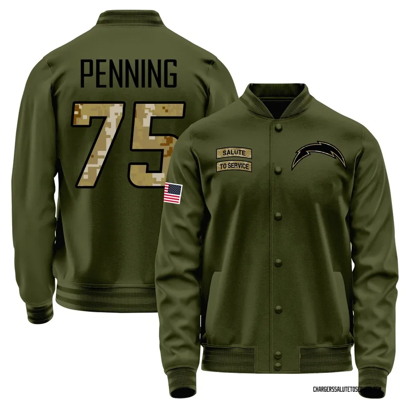 Youth Trevor Penning Los Angeles Chargers Olive Salute to Service Sideline Performance Jacket