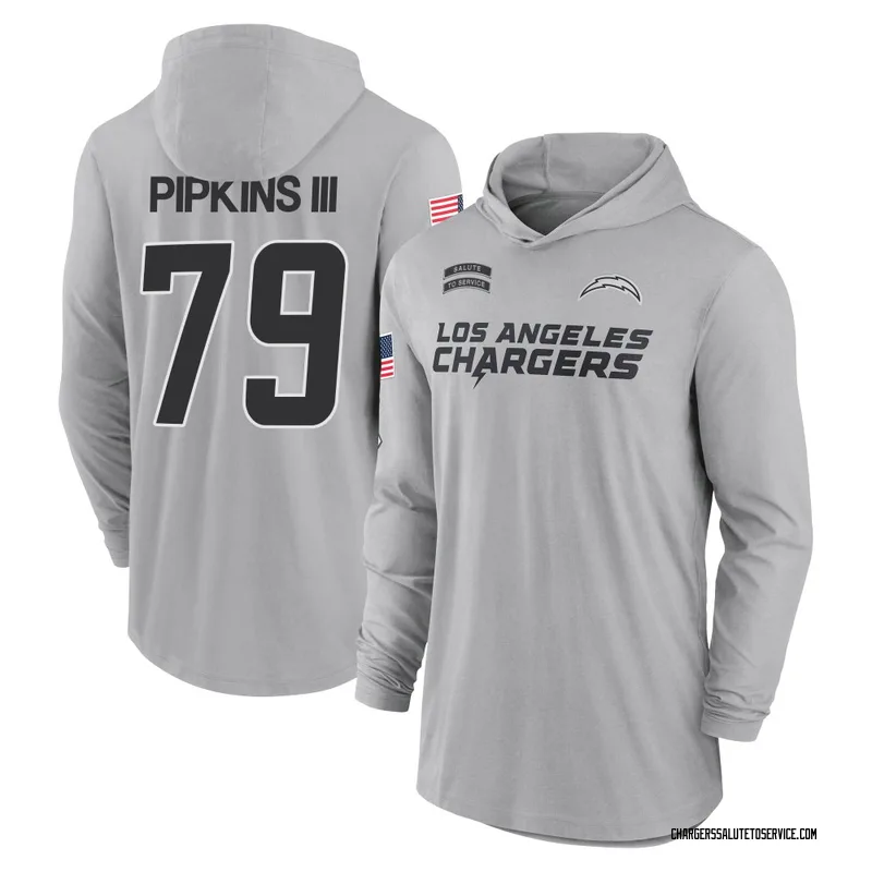 Youth Trey Pipkins III Los Angeles Chargers Gray 2024 Salute to Service Lightweight Performance Long Sleeve Hooded T-Shirt