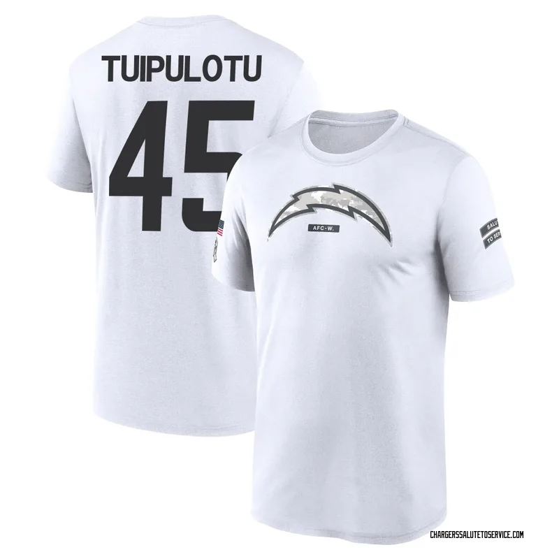 Youth Tuli Tuipulotu Los Angeles Chargers Legend White 2024 Salute to Service Performance T-Shirt