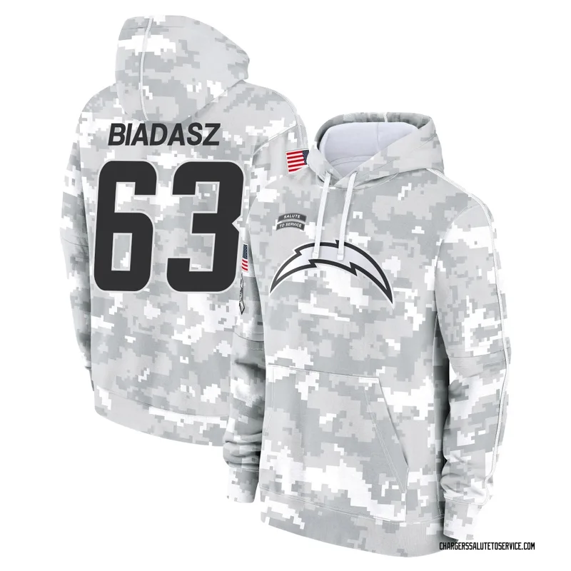 Youth Tyler Biadasz Los Angeles Chargers Camo Arctic 2024 Salute to Service Club Fleece Pullover Hoodie