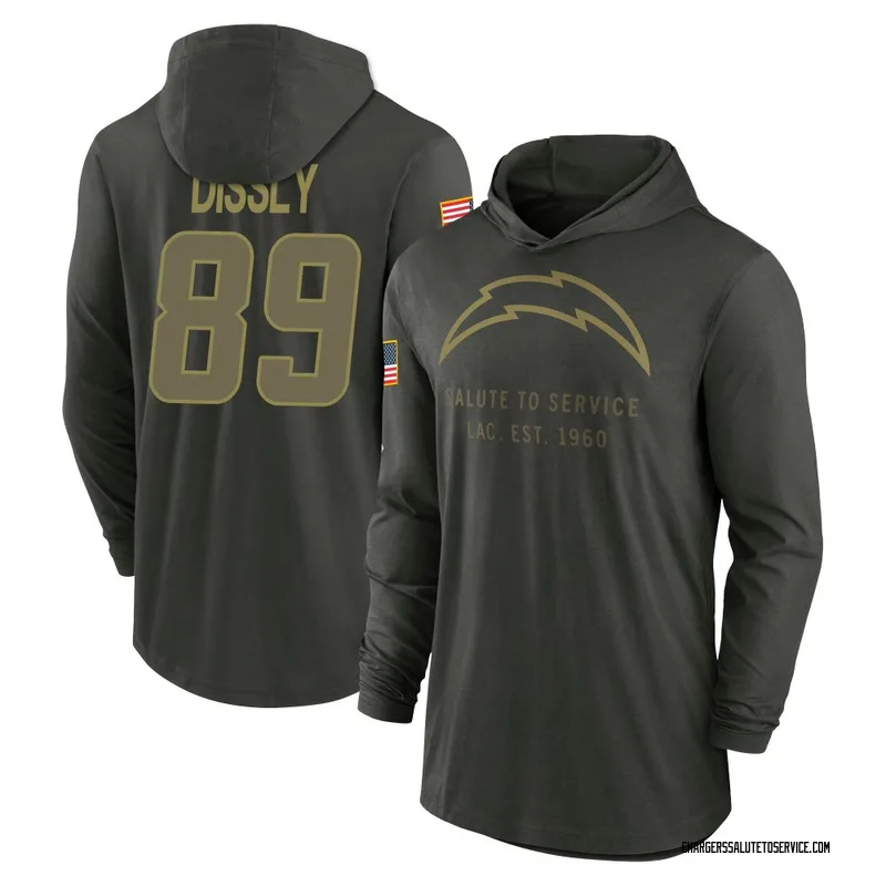 Youth Will Dissly Los Angeles Chargers Green Forest/ 2025 Salute to Service Sideline Lightweight Hooded Pullover Long Sleeve T-S