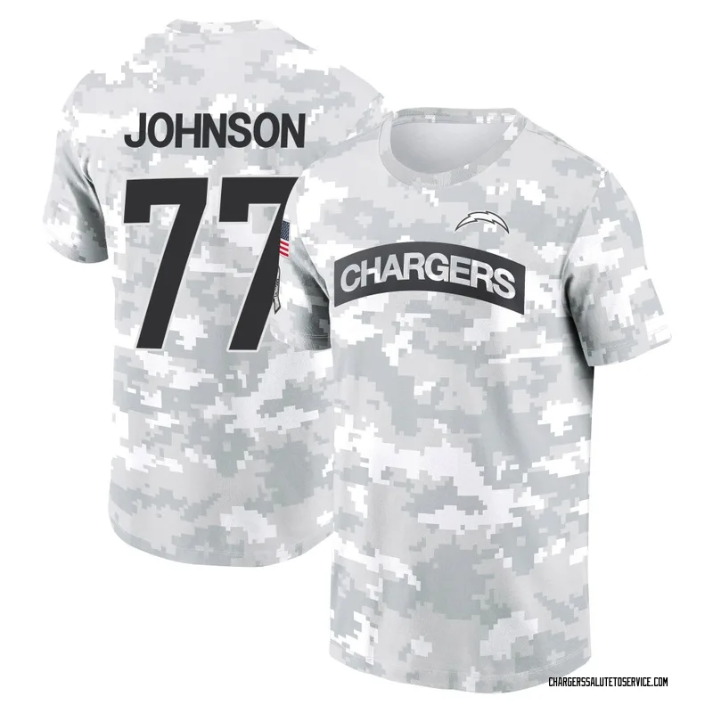Youth Zion Johnson Los Angeles Chargers Camo Arctic 2024 Salute to Service Performance T-Shirt